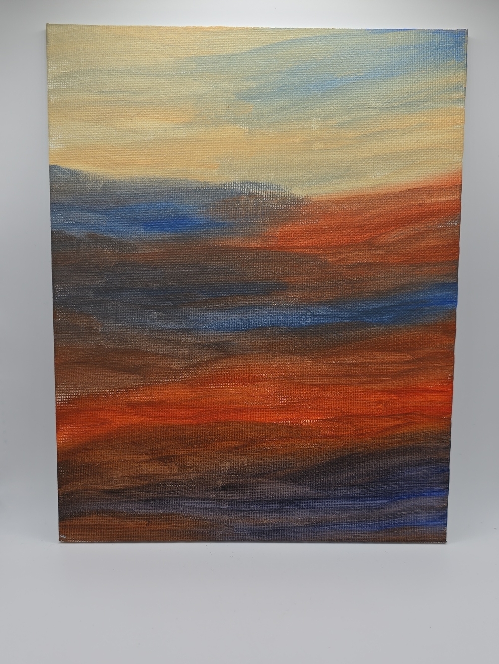 Original Abstract Horizon Canvas Wall Art in Warm Orange and Blue